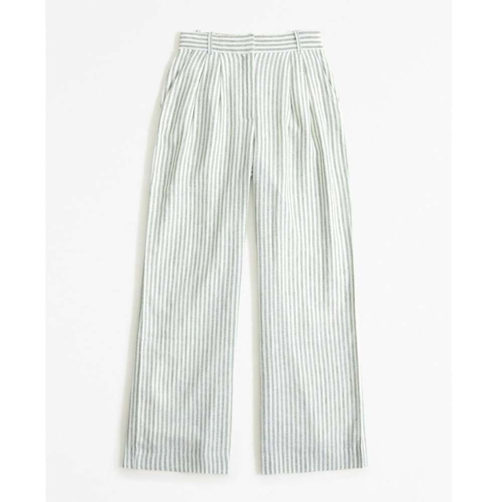 Abercrombie & Fitch A&F Sloane Tailored Linen-Blend Pant Green Stripe, Size 36